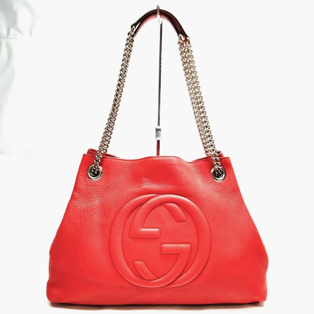 GUCCI Soho Medium Red Leather Tote Bag with tassle